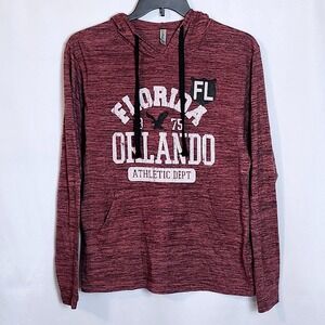 U.S. Apparel Orlando Florida Long Sleeve Hooded Shirt Womens‎ Medium Burgandy